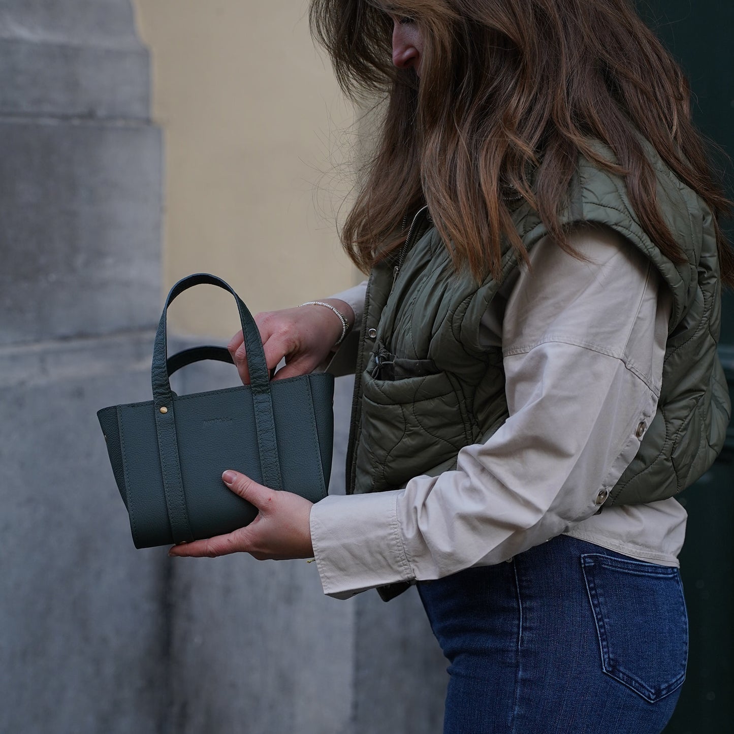 Lederen handtas donkergroen Elle bag