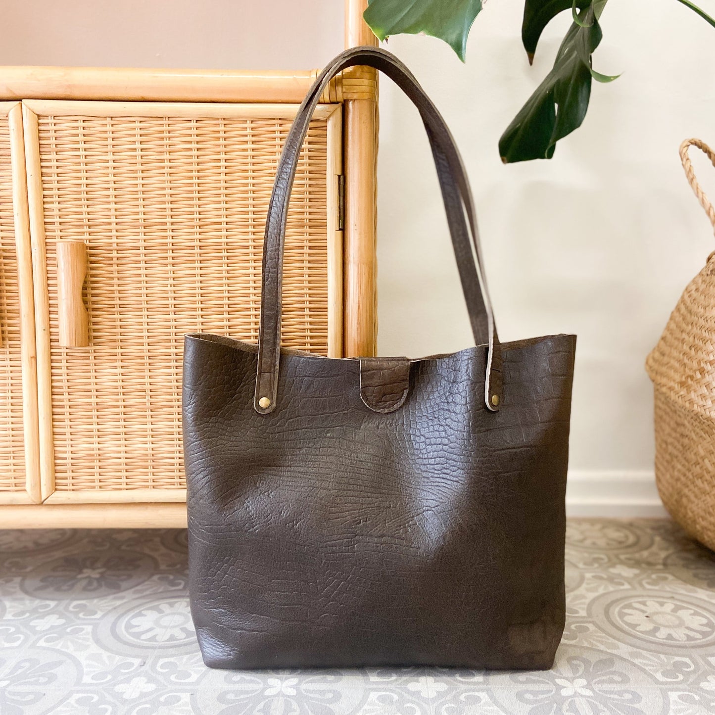 Shopper in leer handtas
