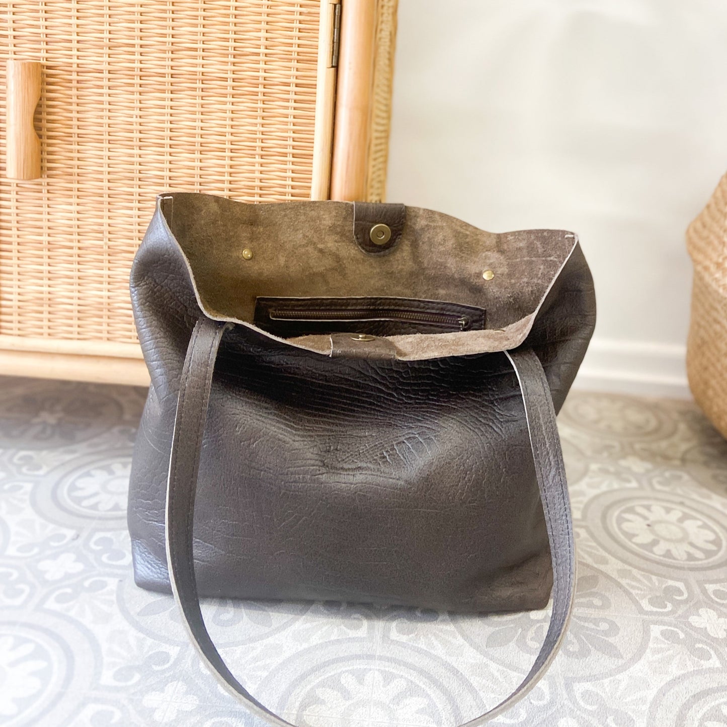 lederen handtas shopper