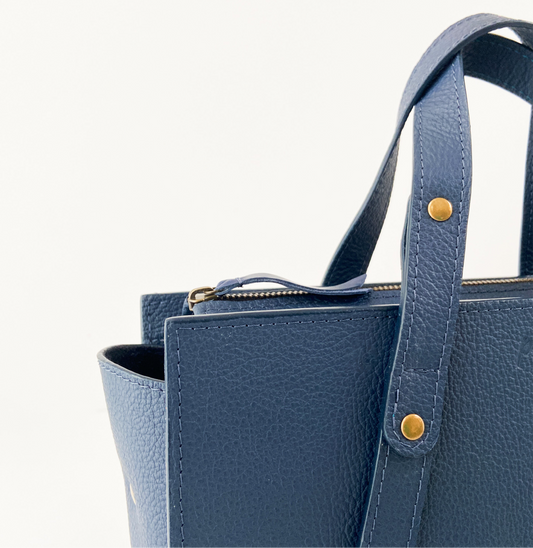 lederen handtas donkerblauw met rits