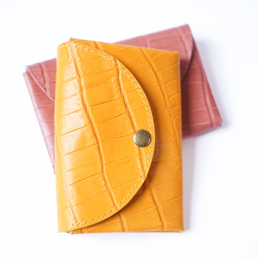 Lederen portemonnee crocoprint geel