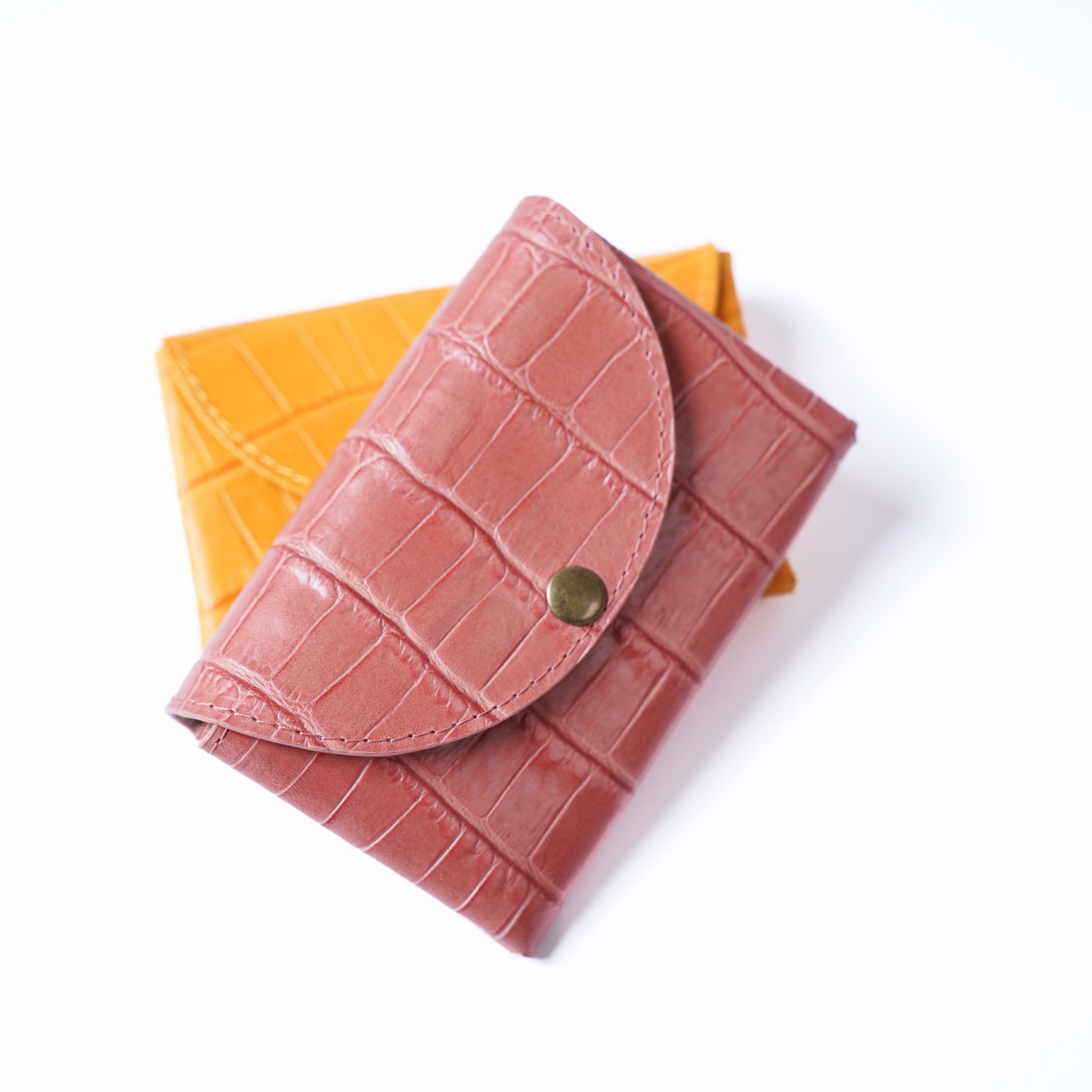 lederen portemonnee in crocoprint roze