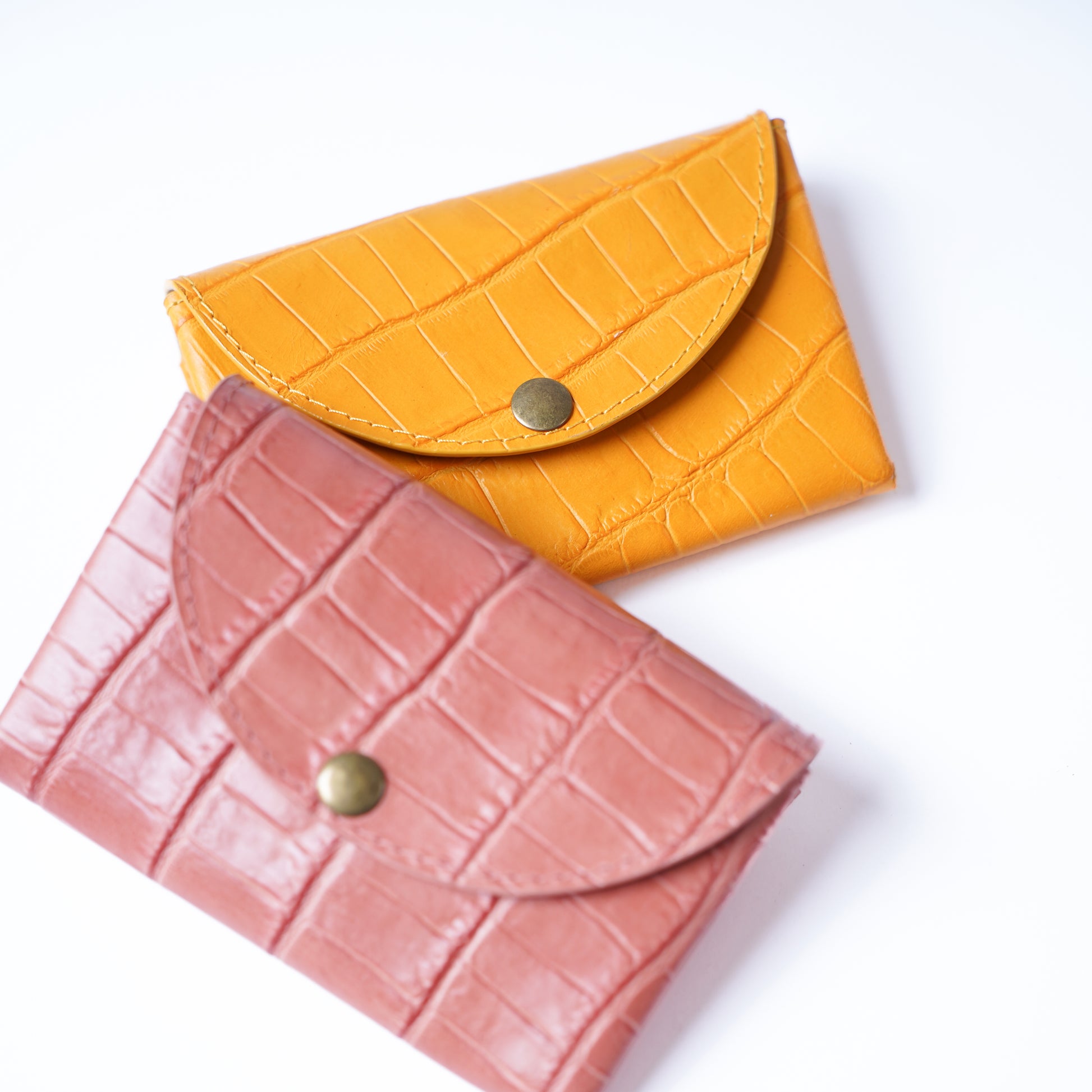 Lederen portemonnee - croco geel 2